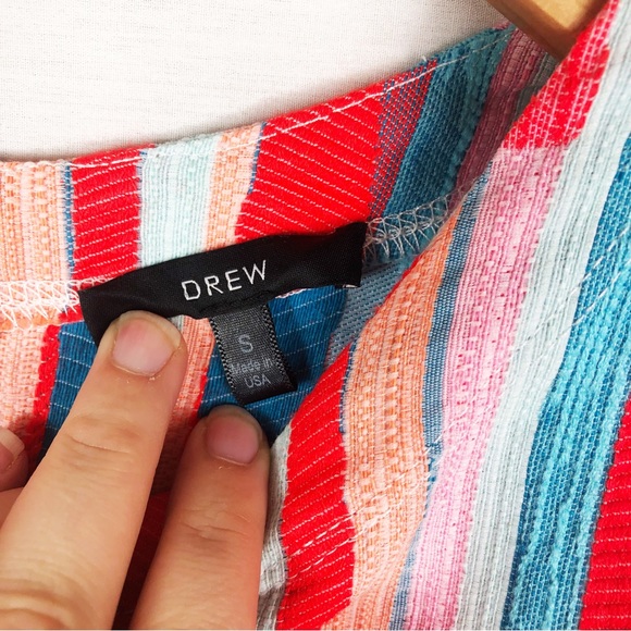 Anthropologie DREW Striped Marisol Button Back Tank | Orange Blue | Size Small - Picture 2 of 9